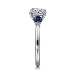 Abbi - 14K White Gold Round Three Stone Diamond and Sapphire Engagement Ring