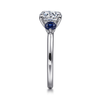 Abbi - 14K White Gold Round Three Stone Diamond and Sapphire Engagement Ring