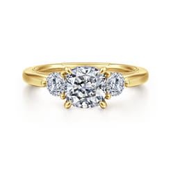 Abbi - 14K Yellow Gold Cushion Cut Three Stone Diamond Engagement Ring