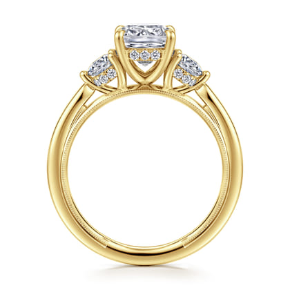 Abbi - 14K Yellow Gold Cushion Cut Three Stone Diamond Engagement Ring