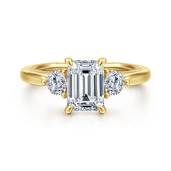 Abbi - 14K Yellow Gold Emerald Cut Three Stone Diamond Engagement Ring