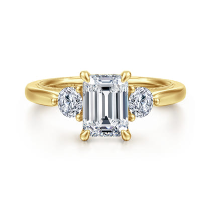 Abbi - 14K Yellow Gold Emerald Cut Three Stone Diamond Engagement Ring