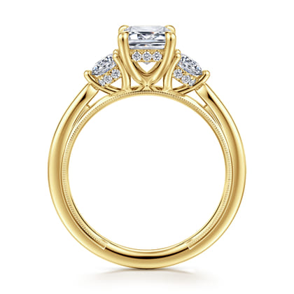 Abbi - 14K Yellow Gold Emerald Cut Three Stone Diamond Engagement Ring