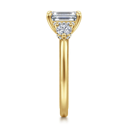 Abbi - 14K Yellow Gold Emerald Cut Three Stone Diamond Engagement Ring