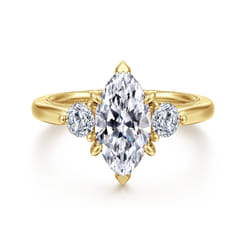 Abbi - 14K Yellow Gold Marquise Shape Three Stone Diamond Engagement Ring