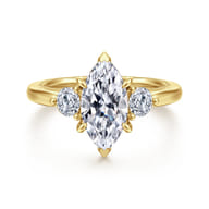 Abbi - 14K Yellow Gold Marquise Shape Three Stone Diamond Engagement Ring
