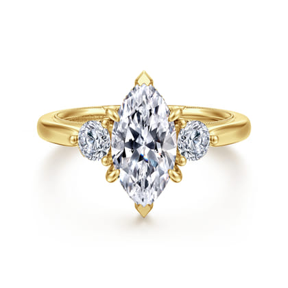 Abbi - 14K Yellow Gold Marquise Shape Three Stone Diamond Engagement Ring