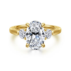14K Yellow Gold Oval Three Stone Diamond Engagement Ring