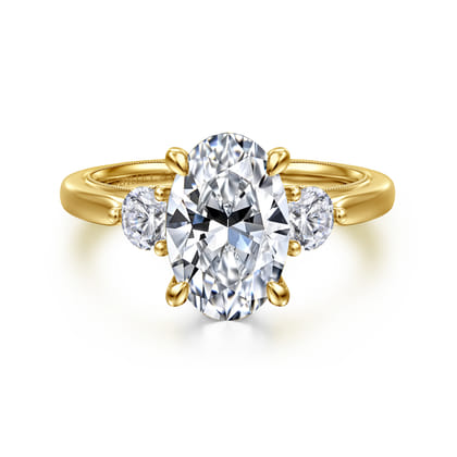Abbi - 14K Yellow Gold Oval Three Stone Diamond Engagement Ring