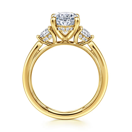 Abbi - 14K Yellow Gold Oval Three Stone Diamond Engagement Ring