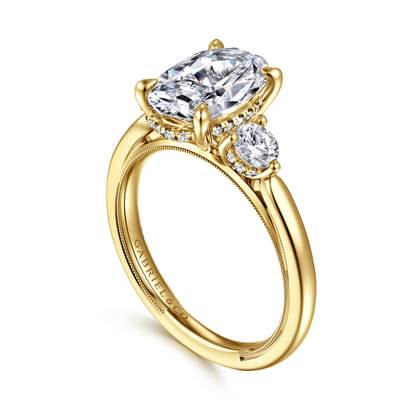 Abbi - 14K Yellow Gold Oval Three Stone Diamond Engagement Ring