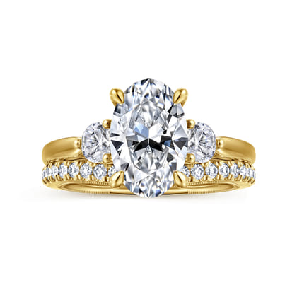 Abbi - 14K Yellow Gold Oval Three Stone Diamond Engagement Ring