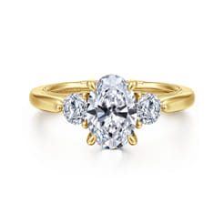 Abbi - 14K Yellow Gold Oval Three Stone Diamond Engagement Ring