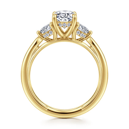 Abbi - 14K Yellow Gold Oval Three Stone Diamond Engagement Ring