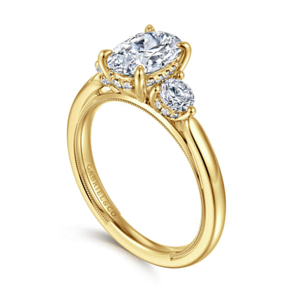 Abbi - 14K Yellow Gold Oval Three Stone Diamond Engagement Ring
