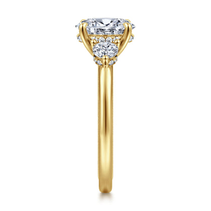 Abbi - 14K Yellow Gold Oval Three Stone Diamond Engagement Ring