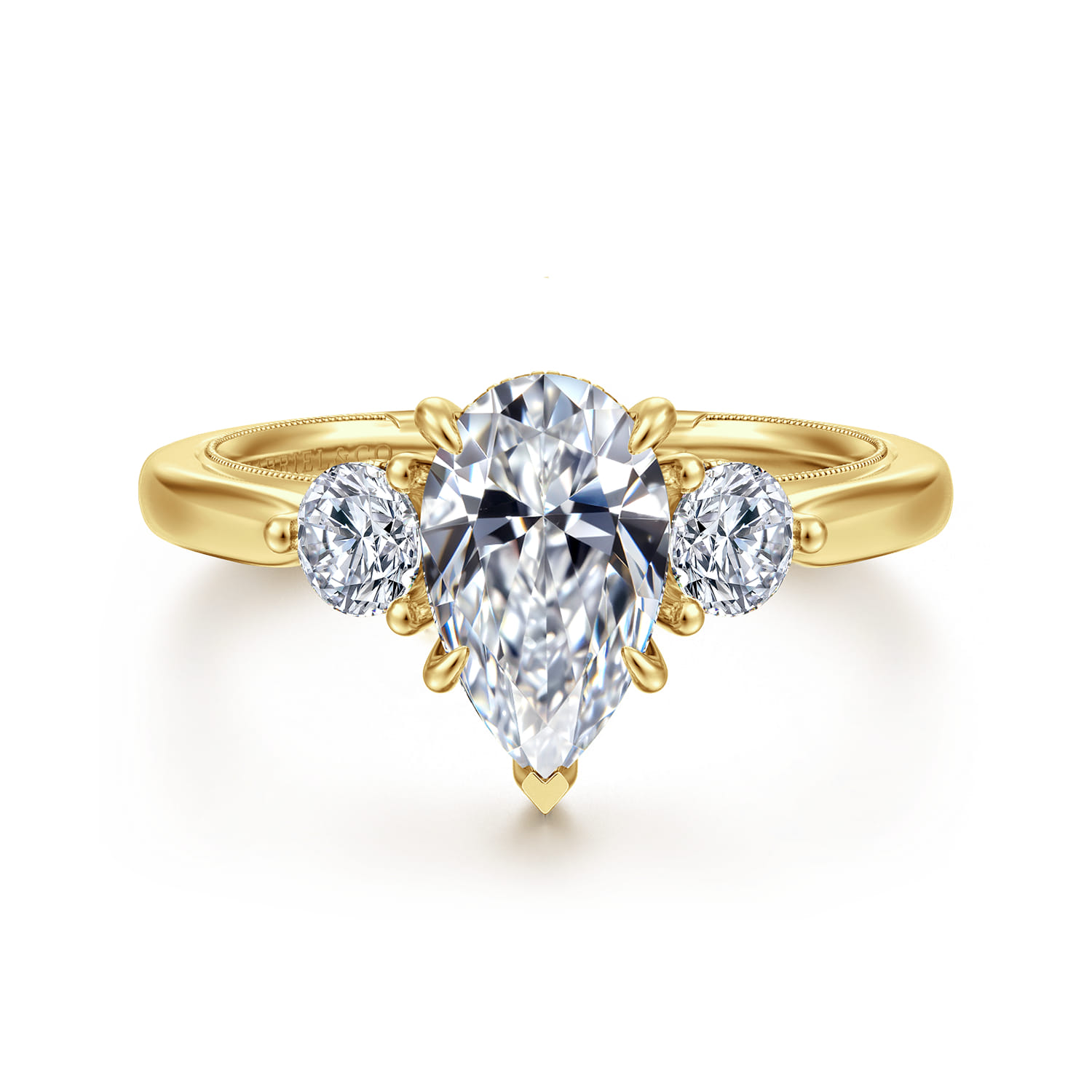 Abbi - 14K Yellow Gold Pear Shape Three Stone Diamond Engagement Ring