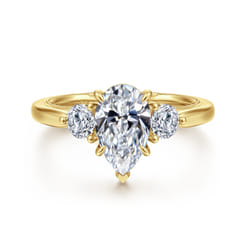 Abbi - 14K Yellow Gold Pear Shape Three Stone Diamond Engagement Ring