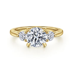14K Yellow Gold Round Three Stone Diamond Engagement Ring