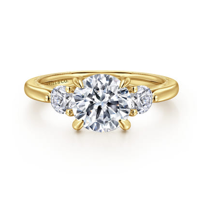 Abbi - 14K Yellow Gold Round Three Stone Diamond Engagement Ring