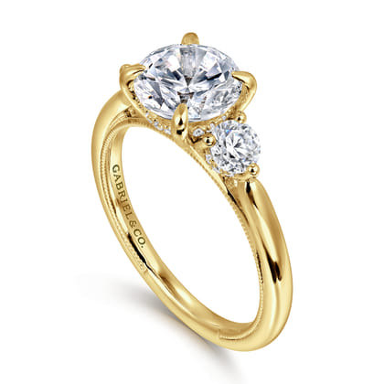 Abbi - 14K Yellow Gold Round Three Stone Diamond Engagement Ring