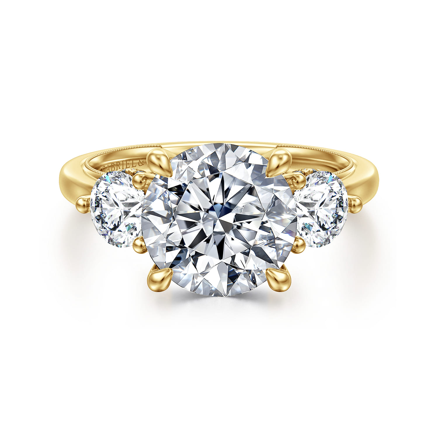 Abbi - 14K Yellow Gold Round Three Stone Diamond Engagement Ring