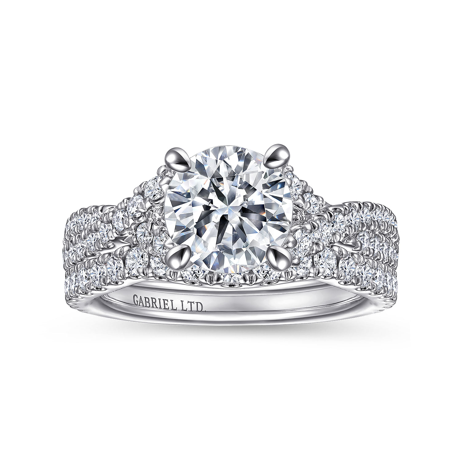 Abdey - 18K White Gold Twisted Round Diamond Engagement Ring