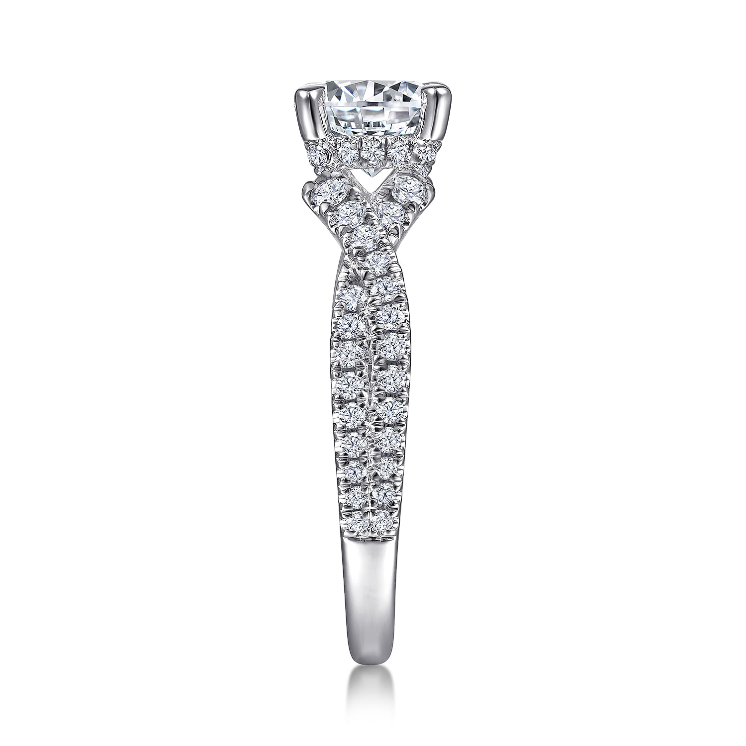 Abdey - 18K White Gold Twisted Round Diamond Engagement Ring