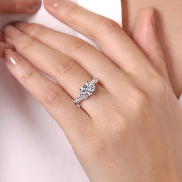 Abdey - 18K White Gold Twisted Round Diamond Engagement Ring