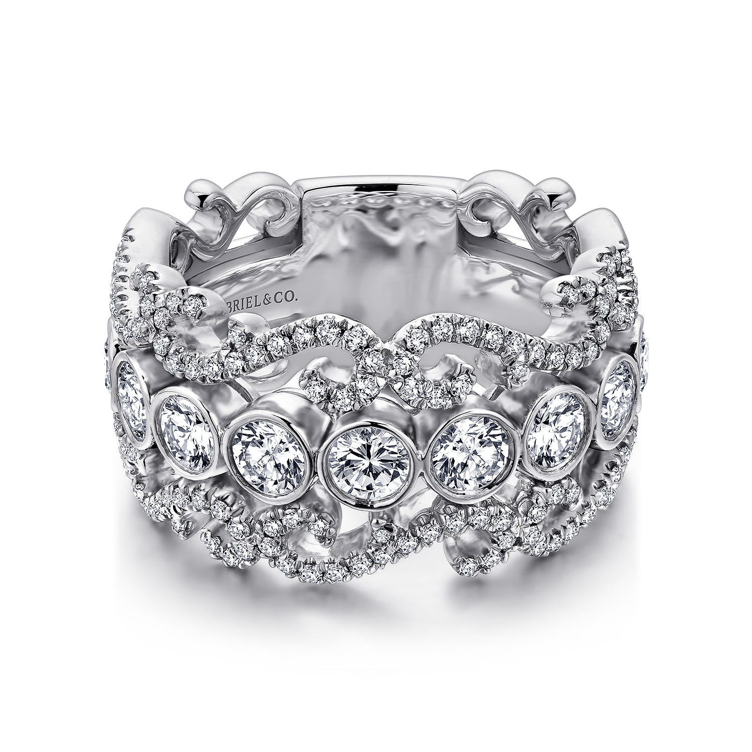 Fancy Wedding Ring in 14k White Gold with Round Natural Diamond at Gabriel & Co. - Shot 1