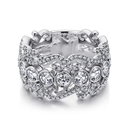 Abdie - Wide 14K White Gold Fancy Diamond Anniversary Band