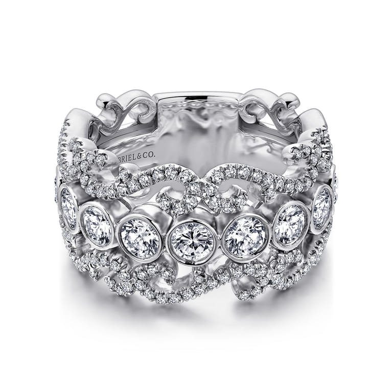 Fancy Wedding Ring in 14k White Gold with Round Natural Diamond at Gabriel & Co. - Shot 1