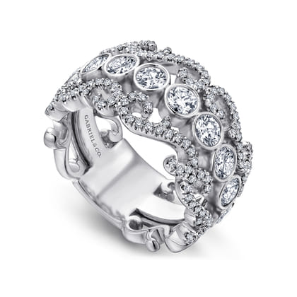 Abdie - Wide 14K White Gold Fancy Diamond Anniversary Band