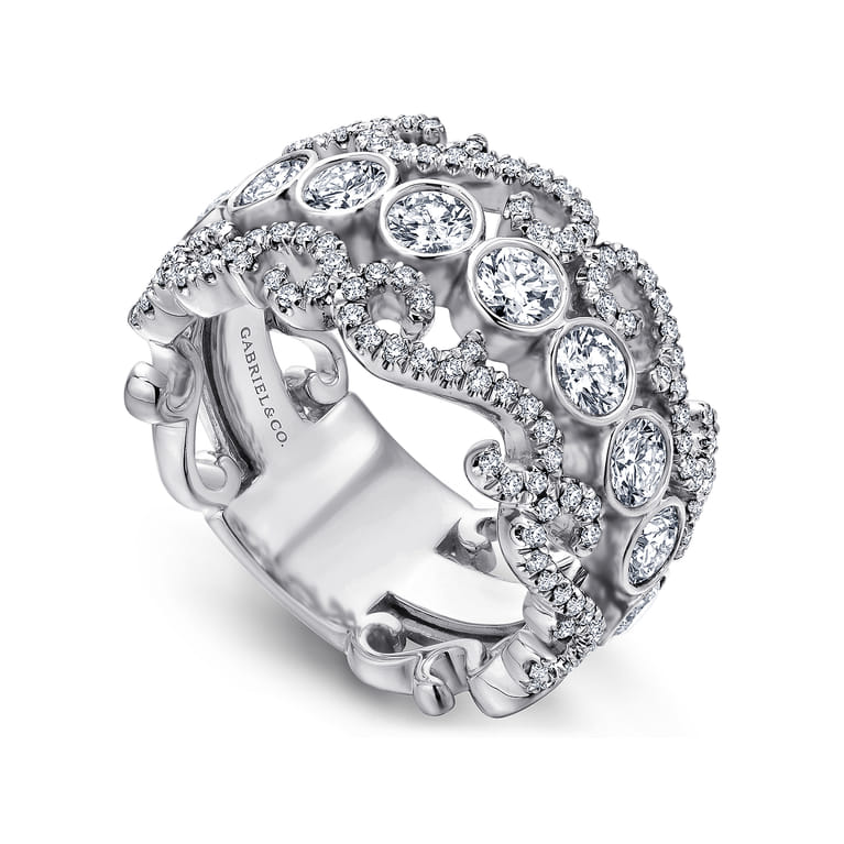 Fancy Wedding Ring in 14k White Gold with Round Natural Diamond at Gabriel & Co. - Shot 3