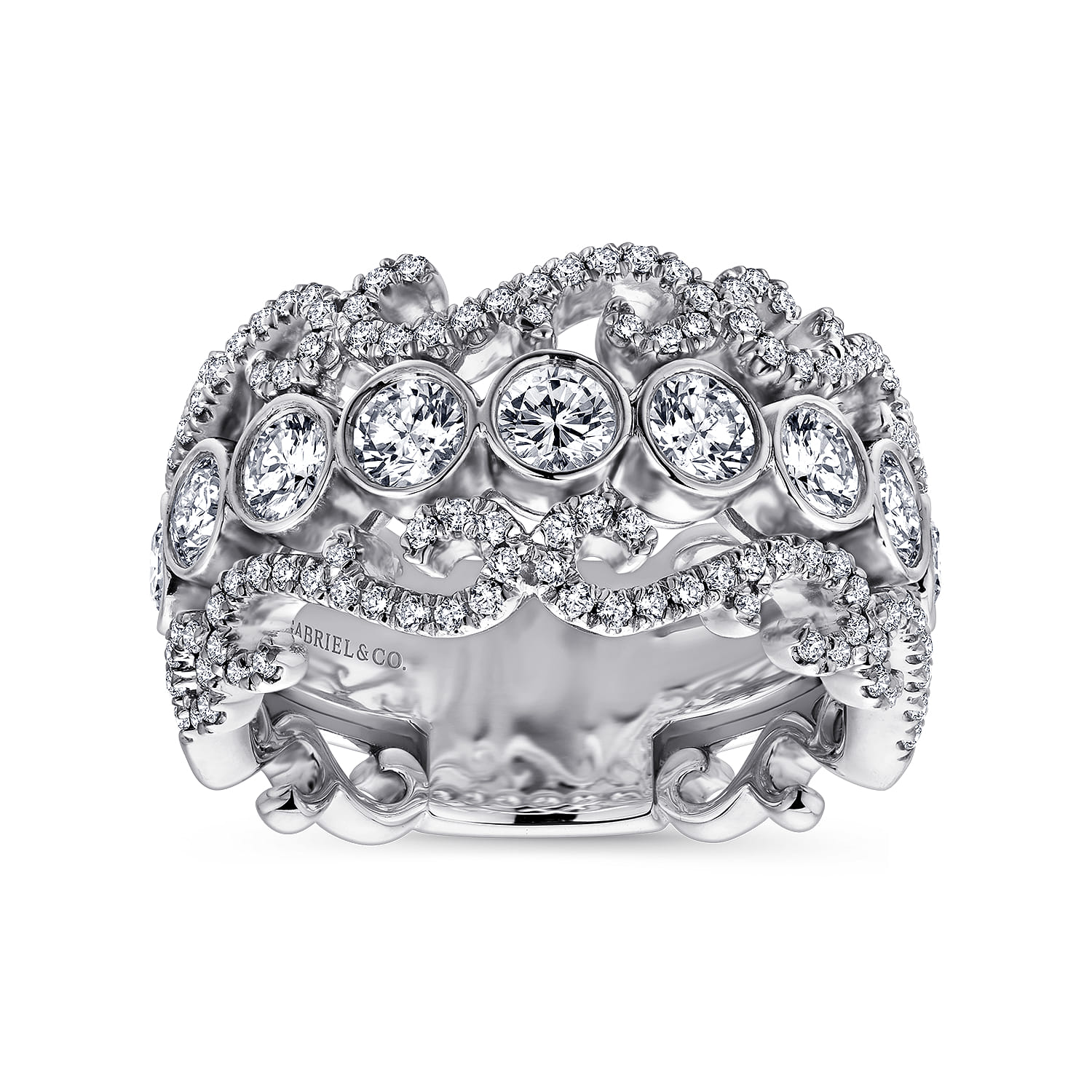 Fancy Wedding Ring in 14k White Gold with Round Natural Diamond at Gabriel & Co. - Shot 4