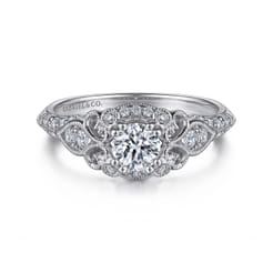 Abel - Platinum Unique Vintage Inspired Diamond Halo Engagement Ring