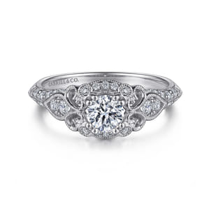 Abel - Platinum Unique Vintage Inspired Diamond Halo Engagement Ring