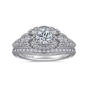 Abel - Platinum Unique Vintage Inspired Diamond Halo Engagement Ring