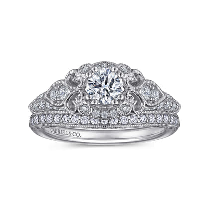 Abel - Platinum Unique Vintage Inspired Diamond Halo Engagement Ring