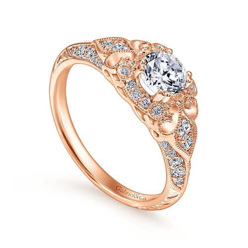 Abel - Unique 14K Rose Gold Vintage Inspired Diamond Halo Engagement Ring - 0.3 ct - Shot 3