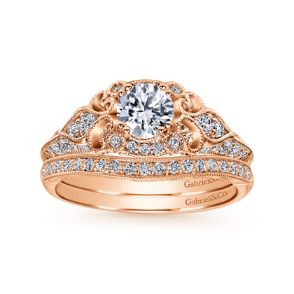 Abel - Unique 14K Rose Gold Vintage Inspired Diamond Halo Engagement Ring