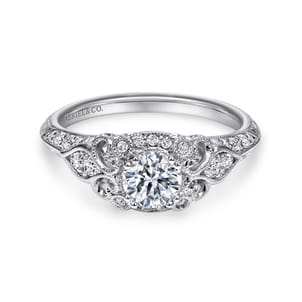 Abel - Unique 14K White Gold Vintage Inspired Diamond Halo Engagement Ring