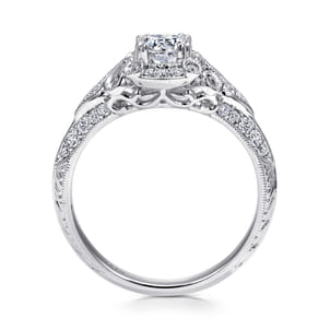 Abel - Unique 14K White Gold Vintage Inspired Diamond Halo Engagement Ring