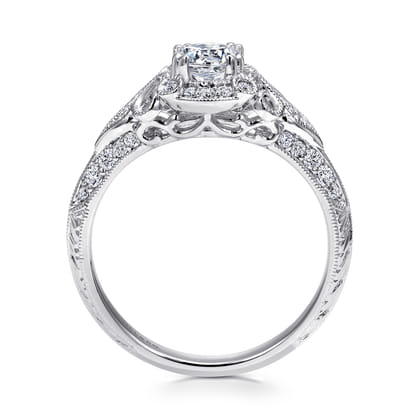 Abel - Unique 14K White Gold Vintage Inspired Diamond Halo Engagement Ring