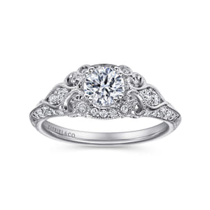 Abel - Unique 14K White Gold Vintage Inspired Diamond Halo Engagement Ring