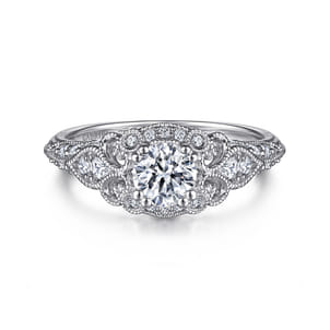 Abel - Unique 14K White Gold Vintage Inspired Diamond Halo Engagement Ring
