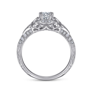 Abel - Unique 14K White Gold Vintage Inspired Diamond Halo Engagement Ring