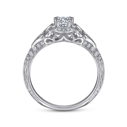Abel - Unique 14K White Gold Vintage Inspired Diamond Halo Engagement Ring