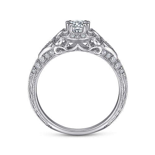Abel - Unique 14K White Gold Vintage Inspired Diamond Halo Engagement Ring - 0.3 ct - Shot 2
