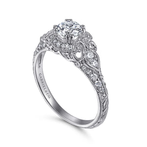 Abel - Unique 14K White Gold Vintage Inspired Diamond Halo Engagement Ring